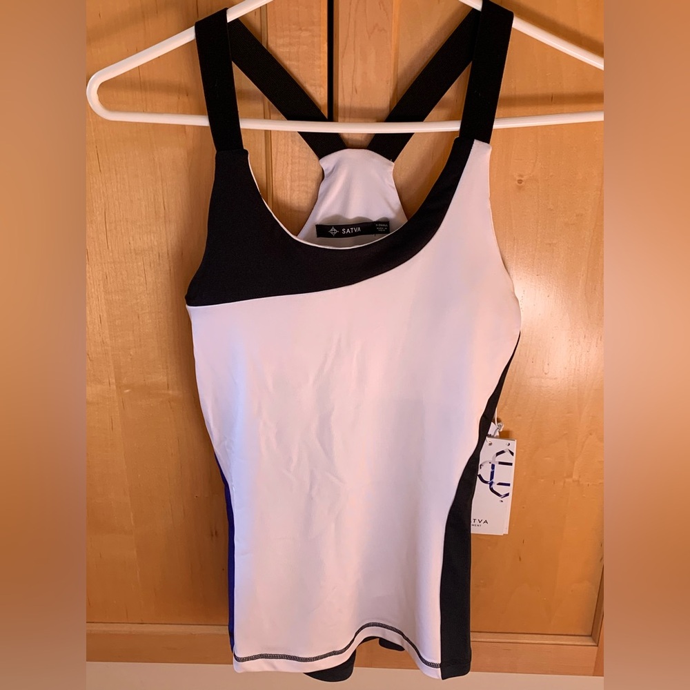 Women’s Colorblock Racerback Tank Top - White, Black & Blue